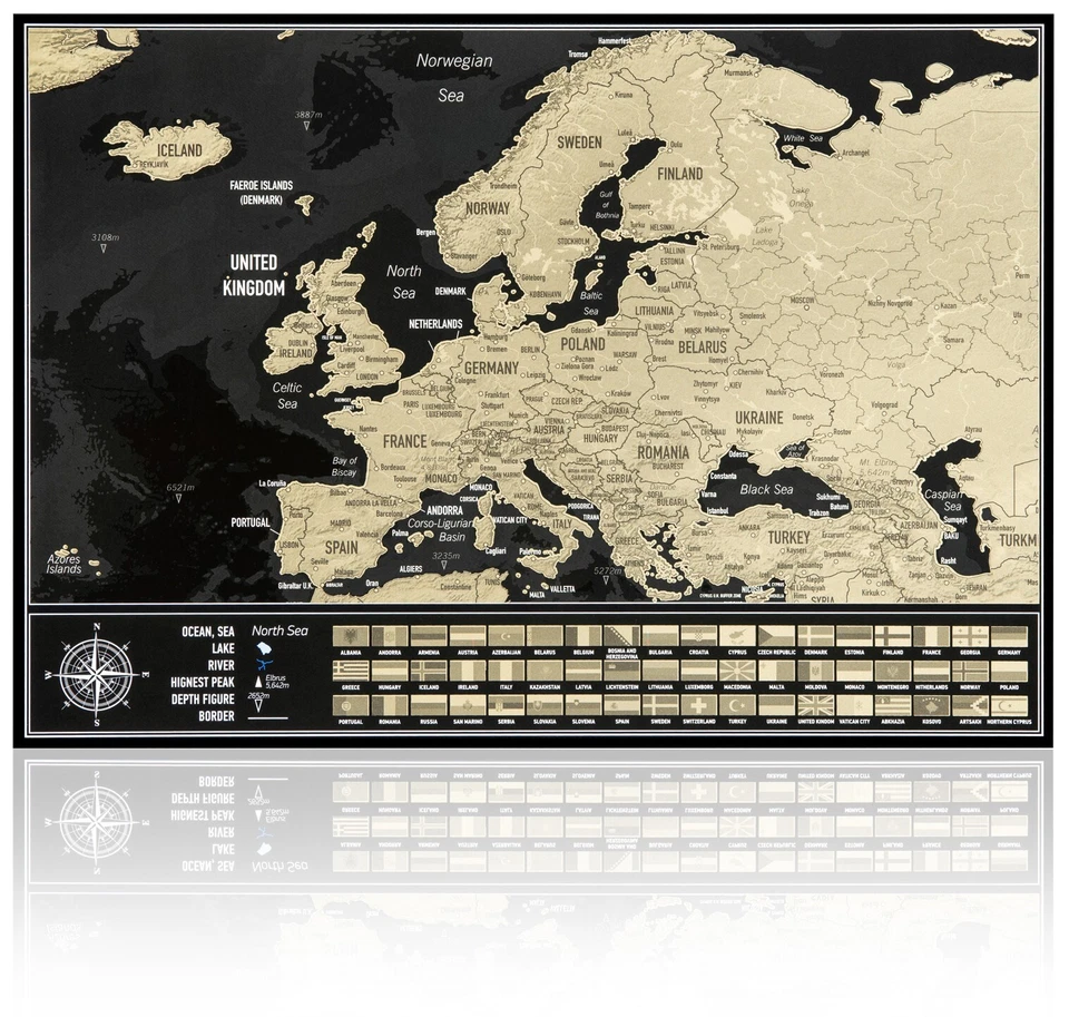 Scratch-Off Europe Map with Flags – Interactive Travel Journal and Stylish Wall Foto 3 de 4