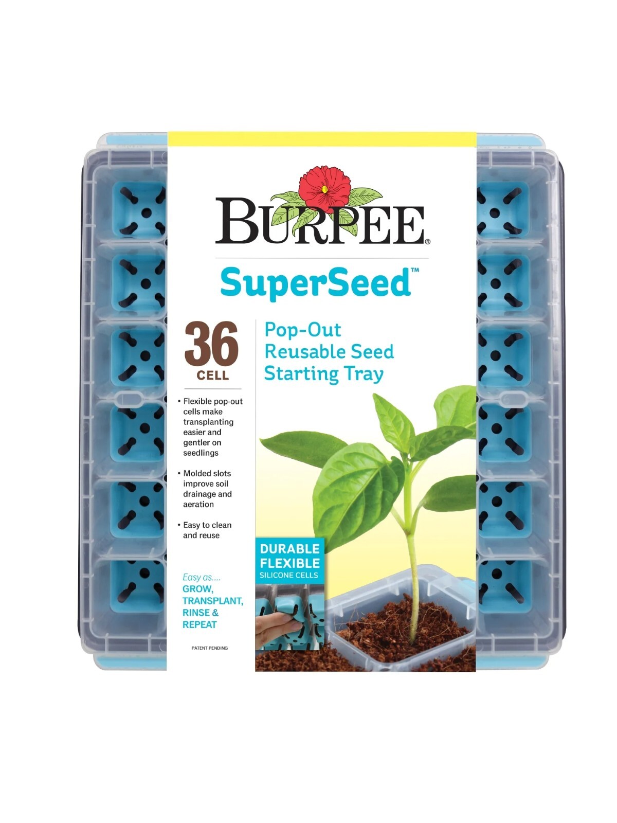 5Pack Burpee SuperSeed 36 Cell Seed Starting Tray with Reusable Silicone Cells,