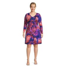 Terra & Sky Plus Size Long Sleeve Swing Dress 0X (14W) Pink Tie Dye