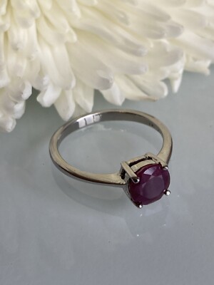 New Sterling 925 Solid Silver Ruby Red Garnet Ring Size 7.75 Signed FAS 6.8MM W