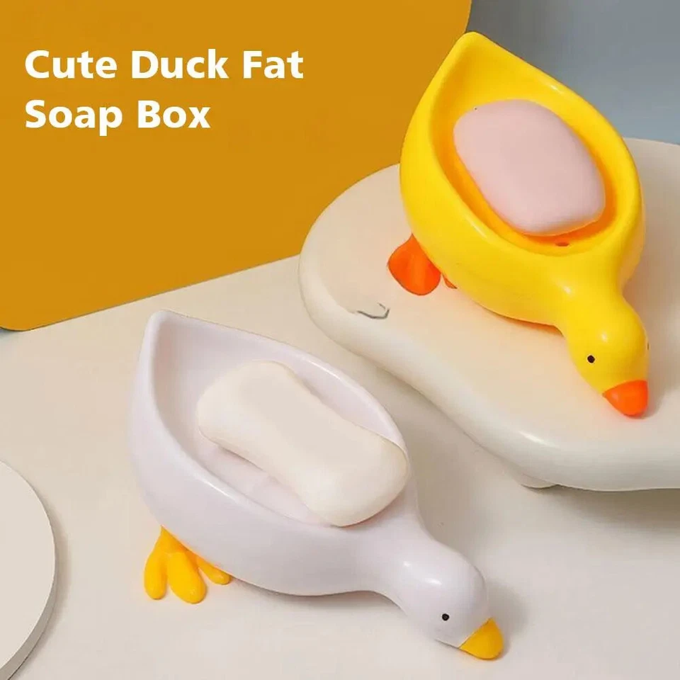 Yellow Duck Soap Box Self-Draining Rack Mini Butter Glass Lid Ceramic Dish Tray - Image 2 of 4