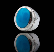 Turquoise Ring Natural Nishapuri Hussaini Feroza Ring Heavy Sterling 925