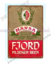 pub brewery man cave Hansa Fjord Pilsener Beer Bergen Norway Beer metal tin sign