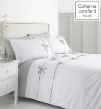 Catherine Lansfield Milo Bow or Delicate Lace White Duvet Cover Bedding Bed Set