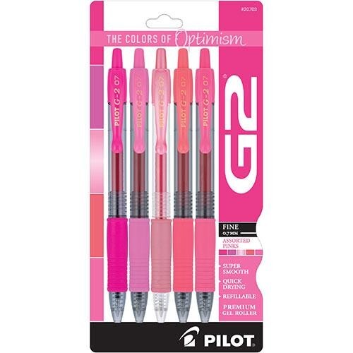 ミミ Pilot G2 Colors of Optimism Gel Pen 0.7mm Fine Asst Pink 5/Pk