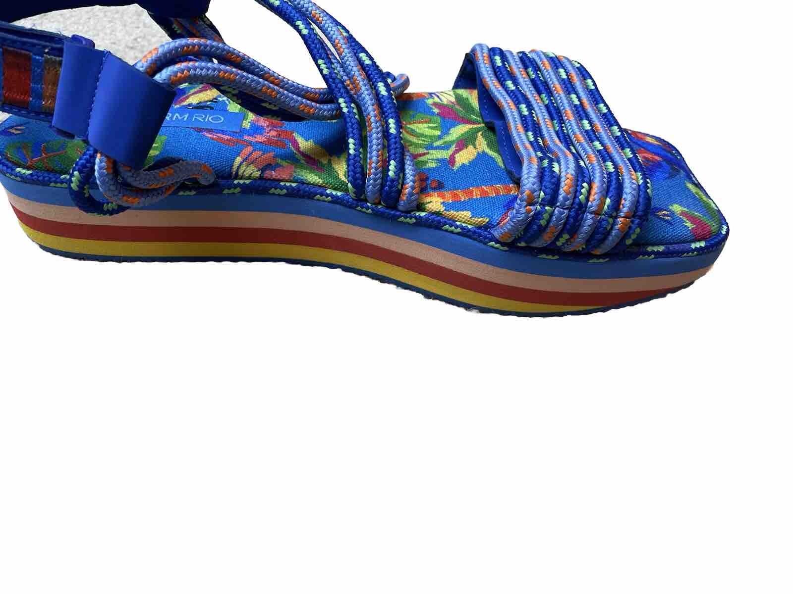 APL Sandali donna Farm Rio blu ara plateau taglia 12 blu punta aperta cinturino NUOVI