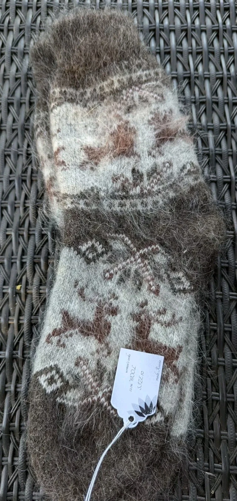 Womens socks, Sheep Down 100%, Warm, Soft, Print Deer. Size 10.