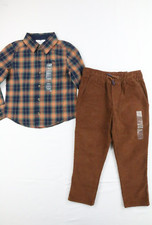 Tommy Bahama Boys 4T Long Sleeve Button Up Shirt  Corduroy Pant Set Brown Blue