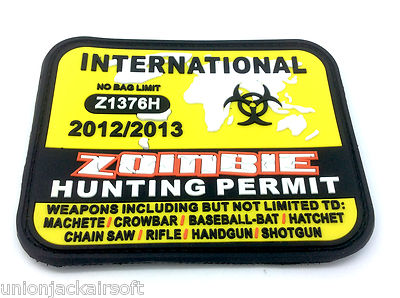 International Zombie Hunting Permit No Expiration Airsoft Paintball PVC Moral Cosplay Patch