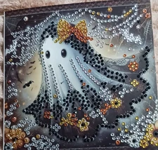 Finished Halloween Cute Ghost Diamond Art Greeting Card with Envelope #6