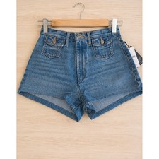 RE/DONE 70s Ultra High Rise Stove Pipe Denim Shorts Size 26 NWT Blue Retro