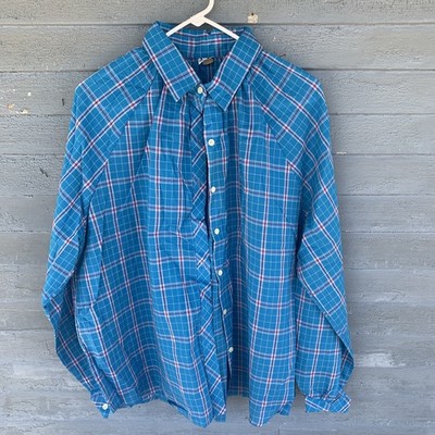 Ms Russ button up long sleeve plaid blue striped Blouse Shirt Sz 46 - 1980s NOS