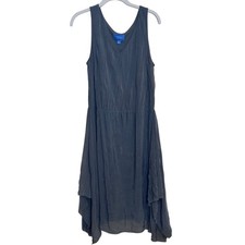 Simply Vera Sage Green Midi Dress Elastic Waist Asymmetrical Hem Flowy Medium