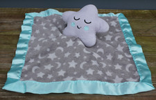 Parents Choice Star Lovey Stars Moon Blue Gray Satin Security Blanket Plush 11"