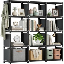Mavivegue Book Shelf, 12 Cube Storage Organizer, DIY Bookcase, 12-Grid, Black