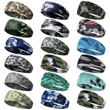 18 Pcs Sports Sweatbands Camo Headband Sweat Wicking 3.5", Camouflage