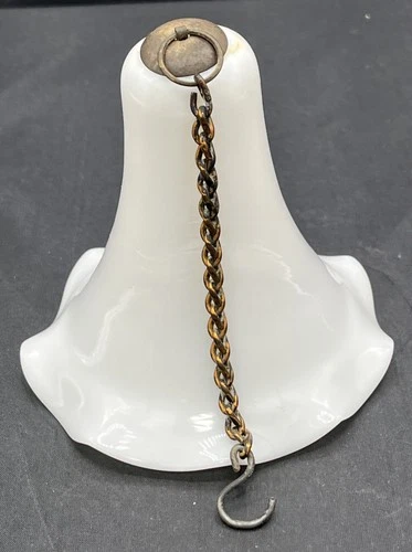Victorian White Milk Glass Hanging Smoke Bell Ruffled Oil Lamp Shade 4 1/4”