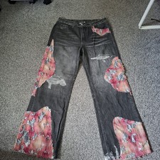 Custom Distressed Grunge Patchwork Jeans Size S