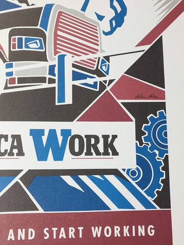 Signed Ron Rae "Making America Work" Art Print VTG Detroit Uncle Sam Trucking - Picture 3 of 12