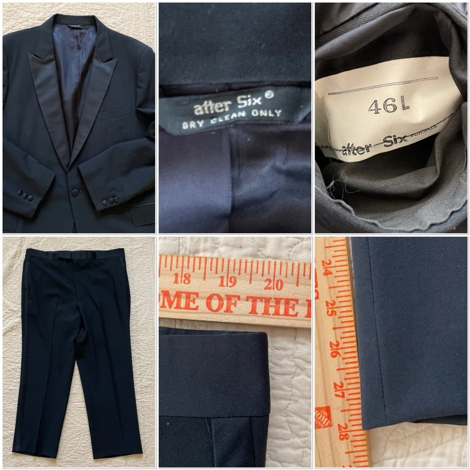 After Six Vintage Men's Tuxedo Actual 44R Black Pants 40x28 Formal Wedding - Image 2 of 4