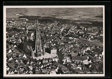 Ulma a. D., veduta del luogo dall'aereo con cattedrale, cartolina 