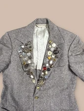Geoffrey Beene Mens Gray Single-Breasted Embellished Blazer Size M Chest 40