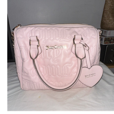 Juicy Couture Pink Medium Satchel Top Handle Zip Logo Embossed Heart Charm