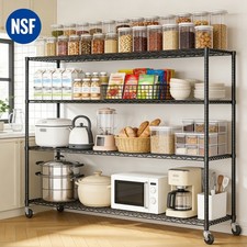 4Tier Mobile Adjustable Metal Shelving Unit Warehouse Kitchen Storage Rack Black
