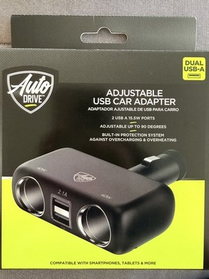 Auto Drive Adjustable USB Car Adapter Dual USB Ports Built-in Protection