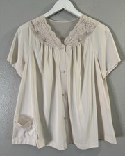 Vintage 70s Shadowline Nylon Lace Bed Jacket Pink Rosebud Boudoir Cottagecore