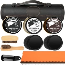 Shoe Polish Kit - Shoe Shine Kit | Leather Care Set with Horsehair Brush & Wo...