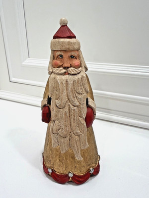 VTG Handcarved Folk Art Wood Santa Figure James Haddon HTF Gold Robe