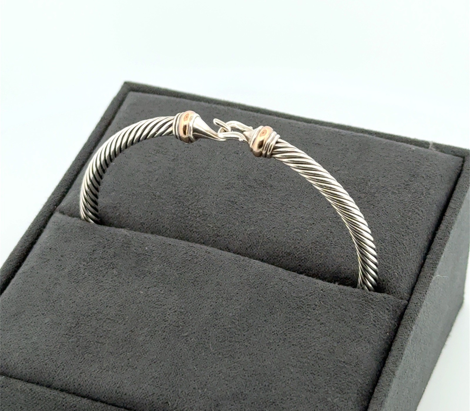 6.75” Medium David Yurman 925 Sterling & 18k Gold Cable Flex Buckle Bracelet