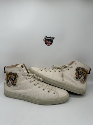 Gucci High Top Tiger Embroidered 478337 Cream Leather Ace Men's
