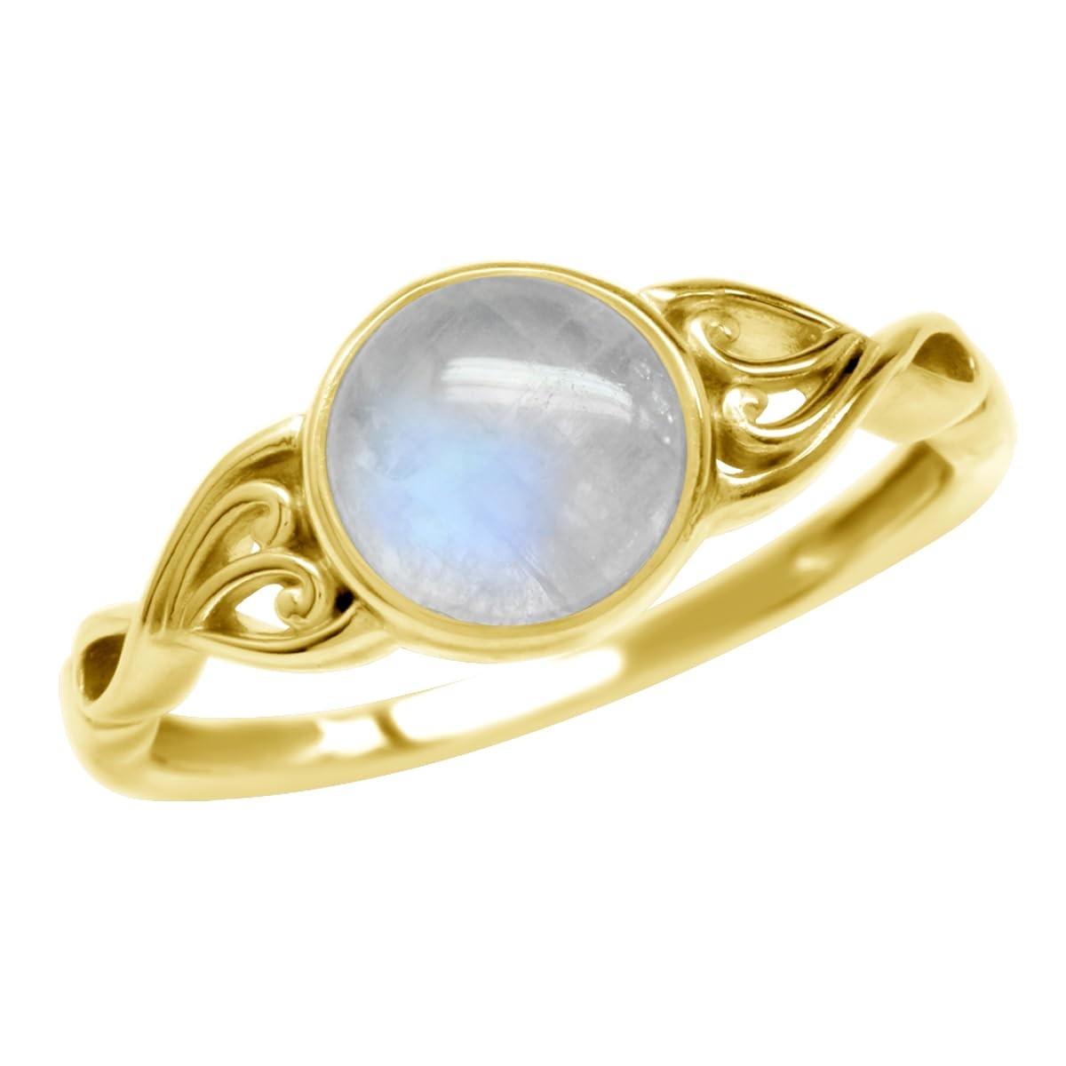 7MM Natural Round Shape Rainbow Moonstone 18K Yellow Gold Plated 925 Sterling...