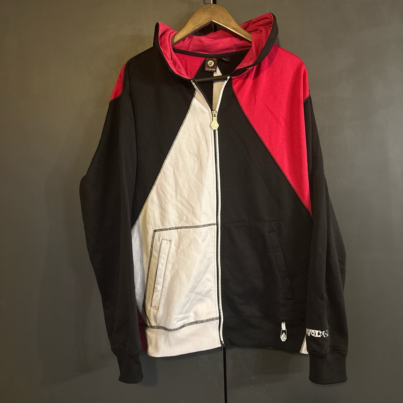 Vintage Y2K Volcom Skate Baggy Hoodie Zip Up Grunge Men's Sz Medium Rare Logo