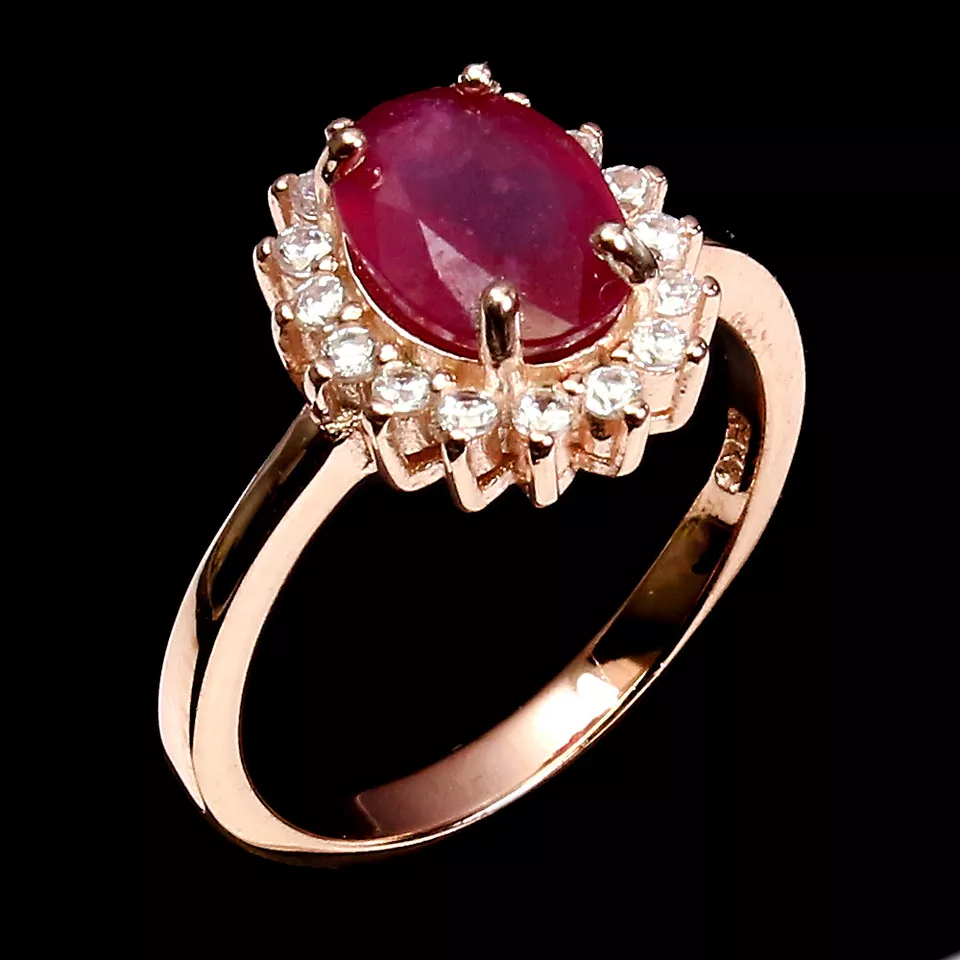 925 Sterling Silver Oval Ruby 8x6mm Simulated Cz Rose Gold Plate Ring 5 - Image 2 of 4