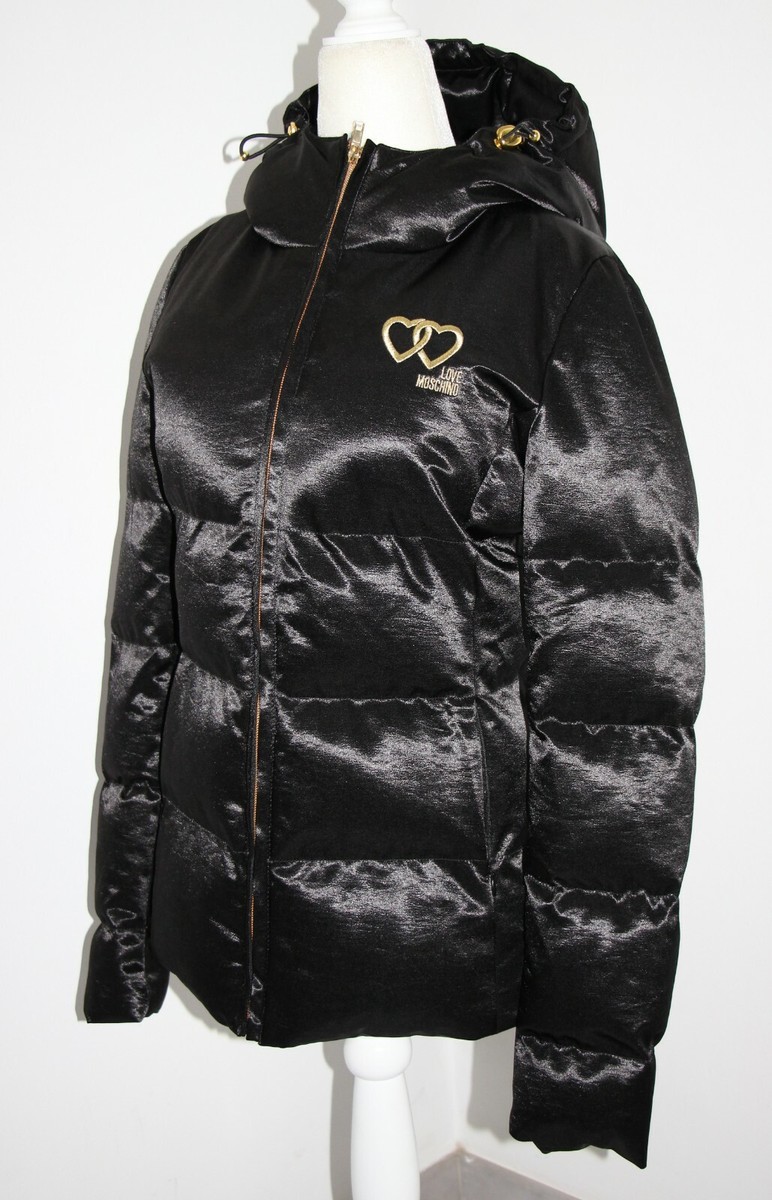 Love Moschino Embroidered Heart Logo Black SyntheticDown Hooded