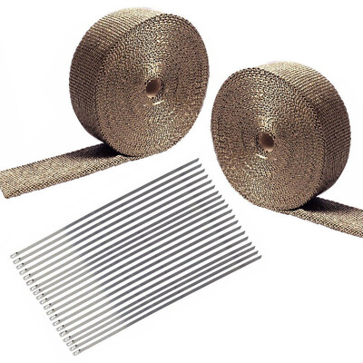 #ad 2 Rolls 2quot;x 50ft Thermal Header Pipe Tape Titanium Lava Exhaust Wrap 20 Ties Kit $27.65