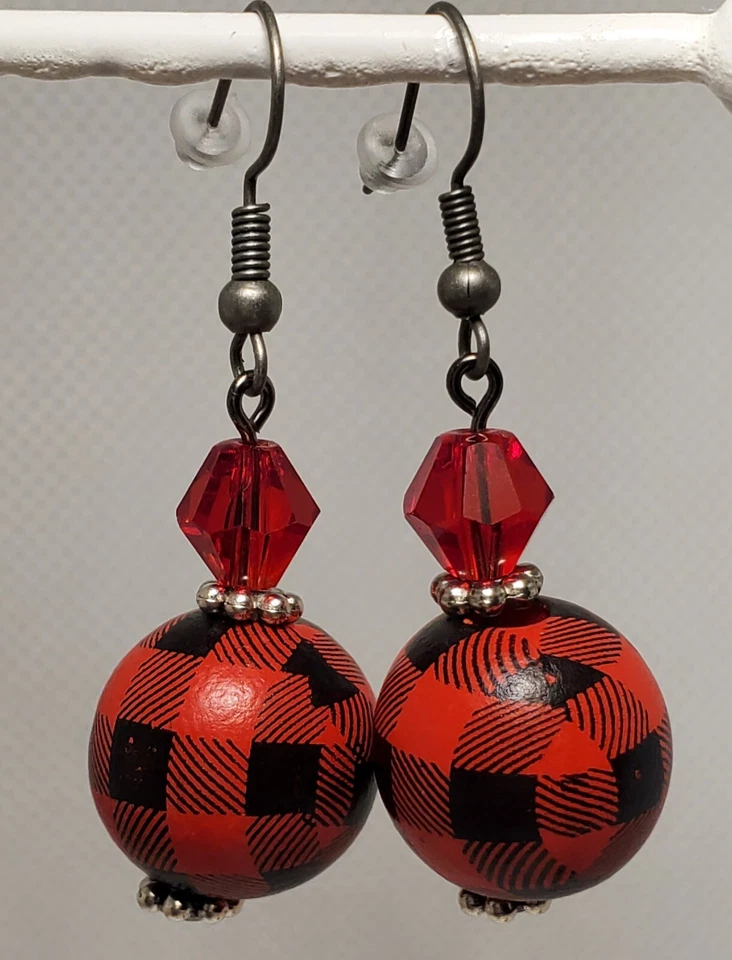 Red Swarovski Crystal Buffalo Plaid Christmas Earrings * Merry Christmas... - Image 4 of 4