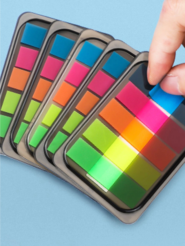 5pcs Colorful Self‑Adhesive Memo Pad – Sticky Notes & Bookmark Markers-NEW