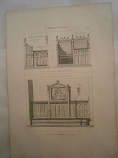 Planche gravure mobilier d'église Vaugirard Banc boiserie chemin de croix