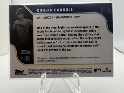 CORBIN CARROLL RC AUTO /44 #69-A 2023 Topps x J-Rod The Show Out 