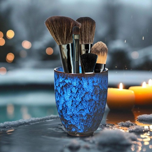 Vaso de encimera de baño cepillo de dientes de cerámica y soporte para cepillo de maquillaje, azul/pequeño - Imagen 23 de 35