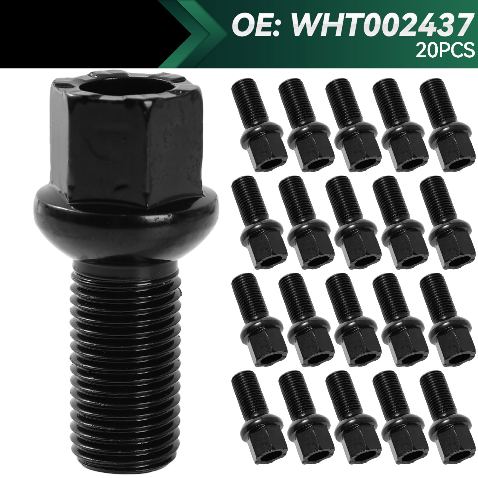 VW Beetle Golf Jetta Tiguan 20x Black Wheel Bolts M14x1.5 WHT002437