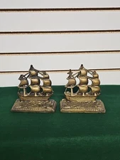 Vintage brass ship bookends  with ~ S ~ marking 