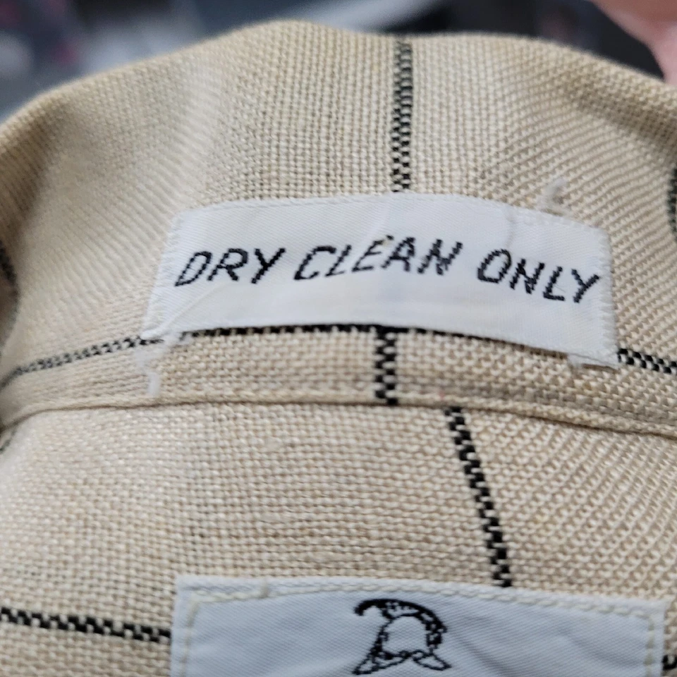 Neiman Marcus Shirt Men's XL Beige Linen Plaid Button Vintage 90s Single Stitch - Image 4 of 4