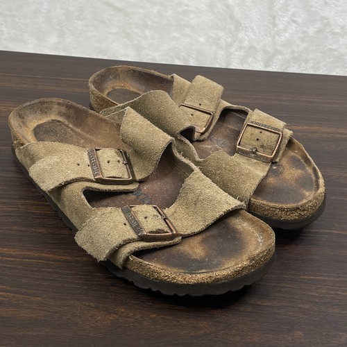 Birkenstock Arizona Sandals Women Size 39 Beige Leather Soft Footbed Flats  Shoes | eBay