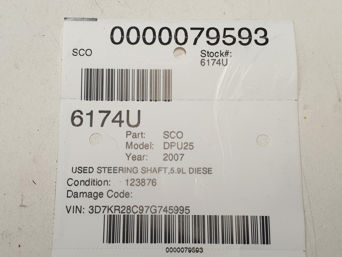 INTERMEDIATE STEERING SHAFT DODGE PICKUP 2500 2007 USED OEM INTERMEDIATE STEERING SHAFT DODGE PICKUP 2500 2007 USED OEM
