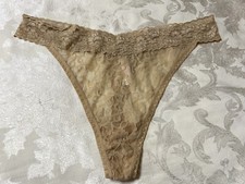 Vtg CACIQUE Floral Lace Mesh 2" Waistband 18/20 Beige Thong Panties 81